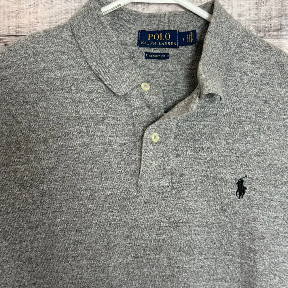 Polo Ralph Lauren Polo Shirt Mens Large Gray Classic Fit Pony Preppy Casual